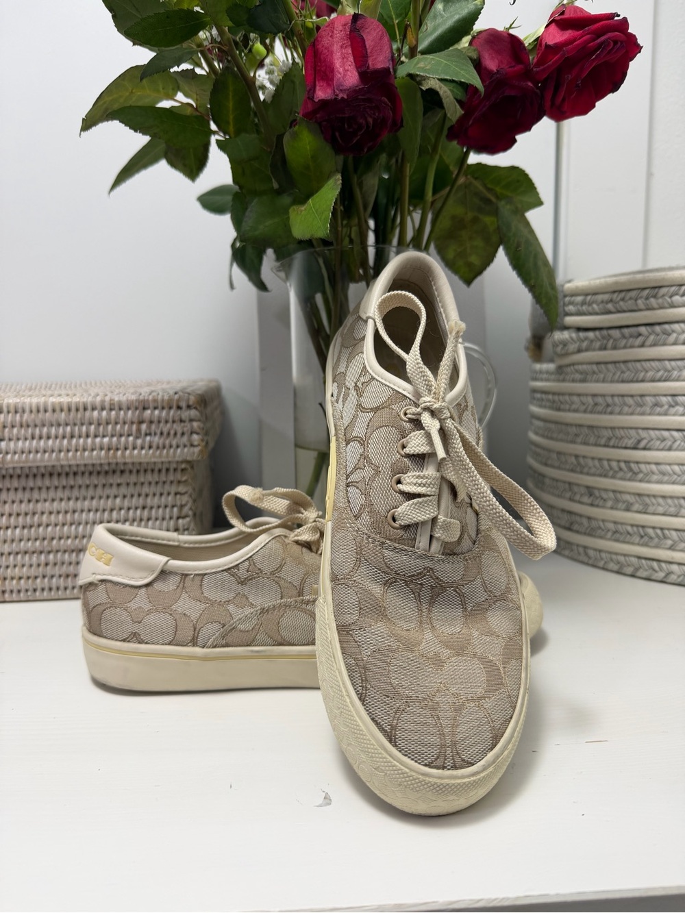 Coach Beige Signature Canvas Low-Top Sneakers